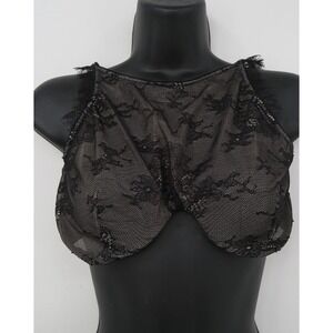 Victorias Secret Black Floral Eyelash Lace High Neck Underwire Bra 34DD